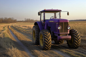 Fototapeta premium Farm Functionality: Purple Tractor on a Dirt Track, Ready for Work