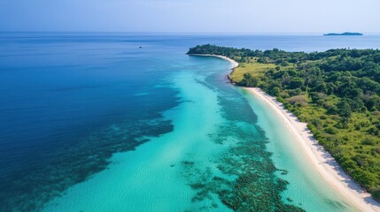 Aerial shot of the tranquil beaches and crystal-clear waters of Karimunjawa Islands in the Java Sea