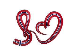 3d Flag Of Norway, Heart Shaped Wavy Awareness Ribbon flag On White Background, 3d illustration
