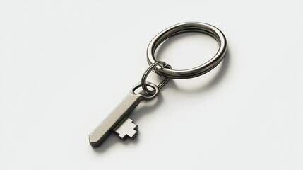 A metallic key attached to a keyring, symbolizing access and security.