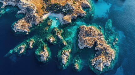 Obraz premium Aerial view of the Cyclades islands, with their unique, circular arrangement and azure waters
