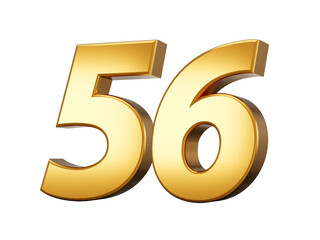 3d Shiny Gold Number 56, Fifty Six 3d Gold Number Isolated On White Background, 3d illustration
