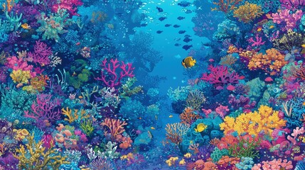 Vibrant Tropical Coral Reef Underwater Scene with Colorful Fish