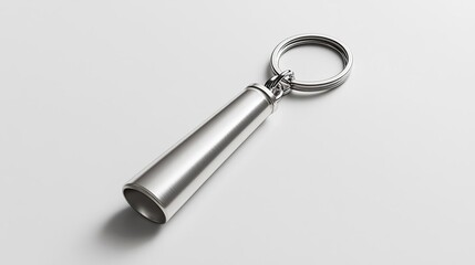 A metallic keychain with a cylindrical shape, designed for portability and convenience.