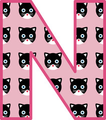 Initial N cat name, Pattern with cats, Name Cat, pink, funny cat, funny, cat lovers, cat illustration, cat design, lovely, black cat, cute cat, cute, initial name, initial cat name, initial alphabet n