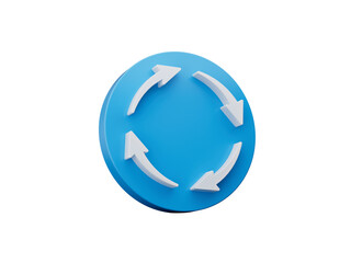 3d Four White Arrows Recycle Symbol With Rounded Blue Icon On White Background 3d illustration
