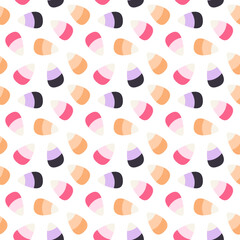 Cute Halloween candy corn pattern in various colors. Perfect for crafting, scrapbooking, home decor, and fashion. Festive design with playful shapes and colors