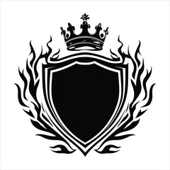 A black and white heraldic shield with a crown and laurel wreath