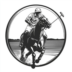 A dynamic vector illustration of a professional polo player in action, riding a horse and striking the ball, ideal for equestrian and sports-related designs.