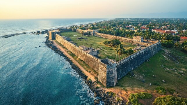 Bird's-eye view of the historic Dutch Fort in Jaffna, with its ancient walls and scenic ocean views