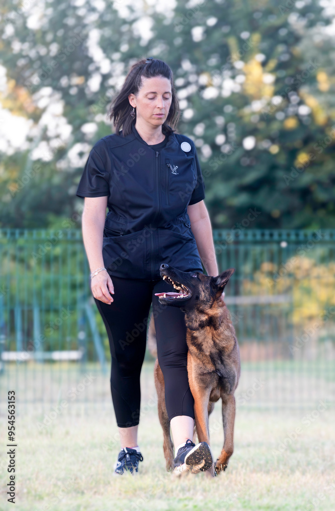 Sticker woman and dog in training of obedience