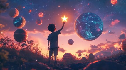 Obraz premium An astronaut standing on an icy planet, gazing at the vast expanse of space with Earth in view. Generative Ai Image.