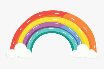 Colorful rainbow with fluffy clouds