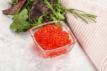 Red caviar in the bowl