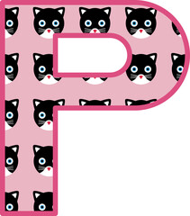 Initial P cat name, Pattern with cats, Name Cat, pink, funny cat, funny, cat lovers, cat illustration, cat design, lovely, black cat, cute cat, cute, initial name, initial cat name, initial alphabet n