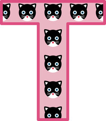 Initial T cat name, Pattern with cats, Name Cat, pink, funny cat, funny, cat lovers, cat illustration, cat design, lovely, black cat, cute cat, cute, initial name, initial cat name, initial alphabet n