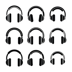 Set of Headphone icons silhouettes vector illustration