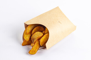 Fried rustic golden potato heap