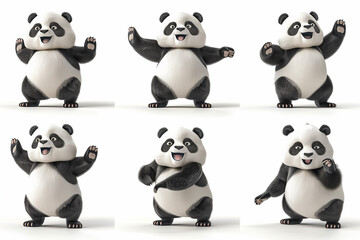 Cute panda collection, Set of funny pandas, Cartoon style emoji style, Cartoon panda in many poses, Ai Generate.