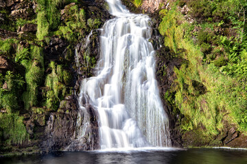 View of lowest cascade of Assaranca Waterfall in Donegal, Ireland.