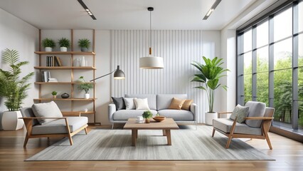 Fototapeta premium A soothing retreat characterized by vast expanses of empty space, cleverly balanced with clean lines and restrained