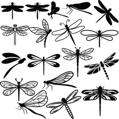 Dragonfly Bundle Illustration, Insects Cut File, Animal Symbol Stencil, Arthropods Vector, Silhouette Clipart