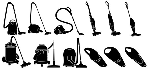 set silhouette icons of vacuum cleaner. industrial cleaner symbol design vector illustration