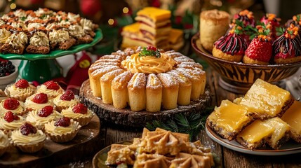 Dessert Table with Variety of Treats and Cakes