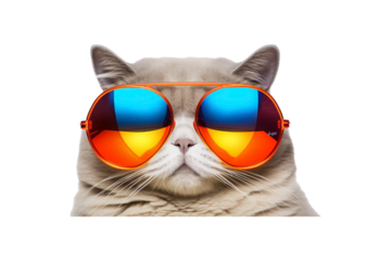 An orange cat in sunglasses with a serious face is suitable for pet-related designs, humor articles, and summer-themed content. Cute and quirky feline image