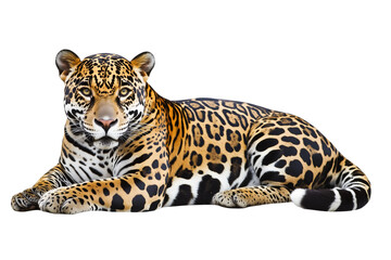 Obraz premium A jaguar animal lying down, isolated on a transparent background.