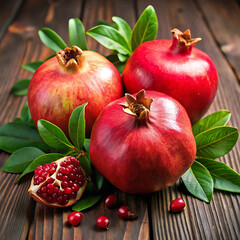 A picture of pomegranates and leaves