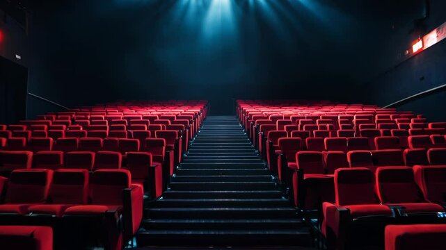 Empty Cinema Hall with Blue Spotlight