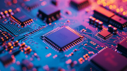 Fototapeta premium A close-up of an electronic circuit board, emphasizing a technology-themed concept.