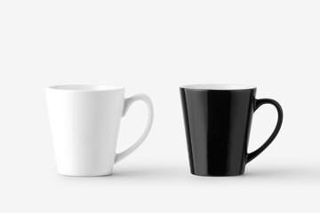 black white coffee tea cup mug on white background, mockup