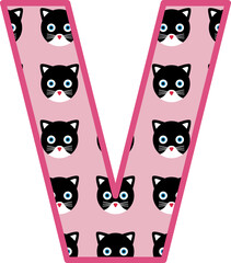 Initial V cat name, Pattern with cats, Name Cat, pink, funny cat, funny, cat lovers, cat illustration, cat design, lovely, black cat, cute cat, cute, initial name, initial cat name, initial alphabet n