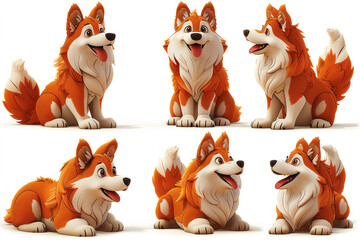 Fototapeta premium Cute Dog collection, Set of funny dogs, Cartoon style emoji style, Cartoon dog in many poses, Ai Generate.
