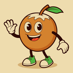 Young Coconut retro mascot with hand and foot. Fruit Retro cartoon stickers 