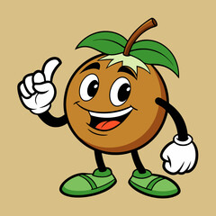 Young Coconut retro mascot with hand and foot. Fruit Retro cartoon stickers 