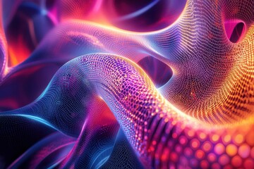 Fototapeta premium Abstract futuristic digital art with mesmerizing colorful waves and particles. Concept of technology, science, innovation, and imagination