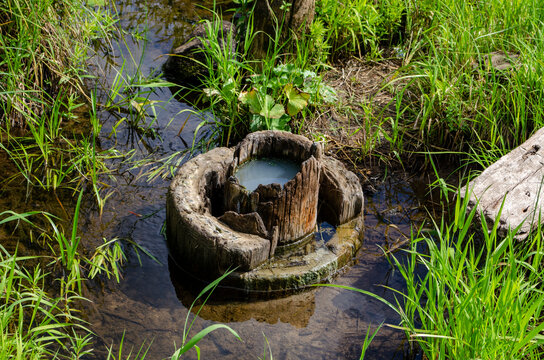 The old brine lifting pipes in the village of Varnitsy, Totemsky district, Vologda region Russia