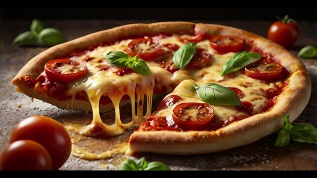 Pepperoni pizza slice being pulled away from the pie created with generative ai