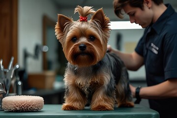 Adorable Yorkshire Terrier Groomed with Love in a Professional Pet Salon