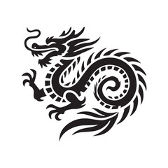 Obraz premium Chinese Culture Clipart Design - Chinese dragon Vector illustration in black and white 