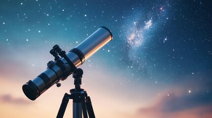 A telescope pointed at the night sky filled with stars, capturing the beauty of astronomy and the universe.