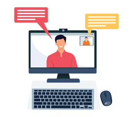Video conference, Online webinar, video call, online course concept. Vector illustration.