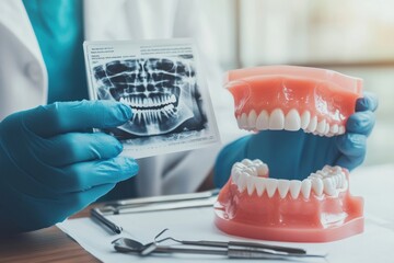 Dentist examining dental x-ray