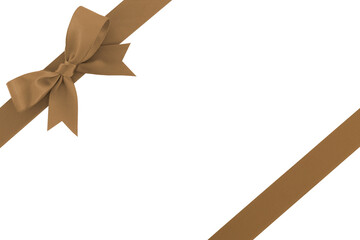 diagonally border frame wrap with brown ribbon bow isolated on transparent