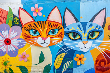 
art graffiti style. Abstract pastel color cats
