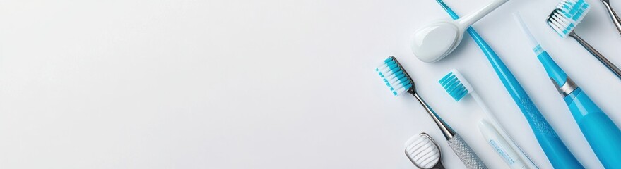Toothbrushes and Oral Hygiene Tools on a White Background