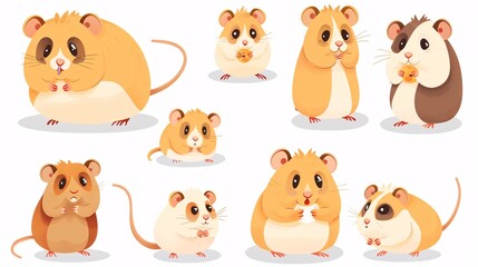Obraz premium 07231249 441. A collection of cute Djungarian hamster illustrations featuring the hamsters in various poses, including eating, sleeping, and playing, with detailed fur textures and expressive faces,